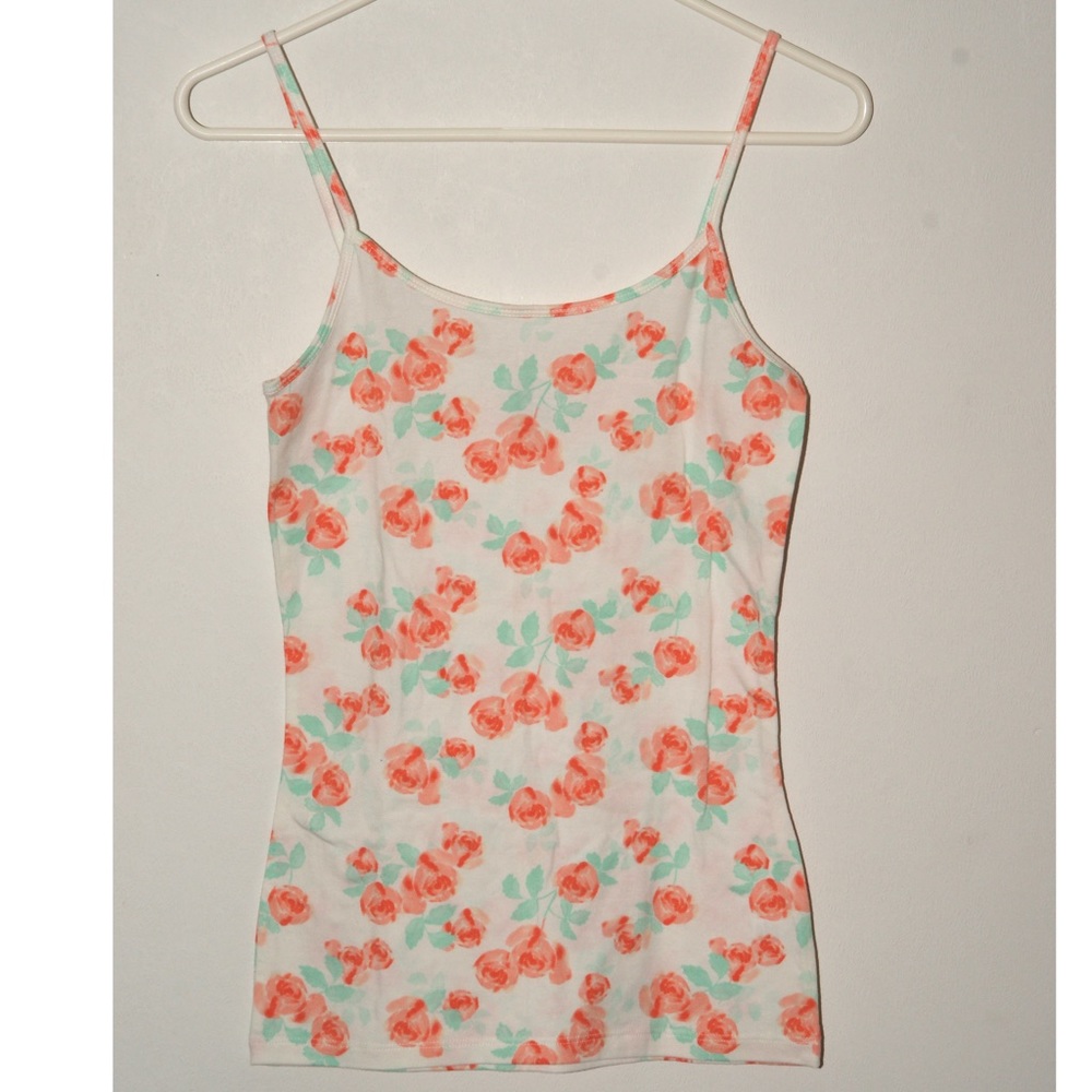 Off-white, pink and green rose floral cami NWT